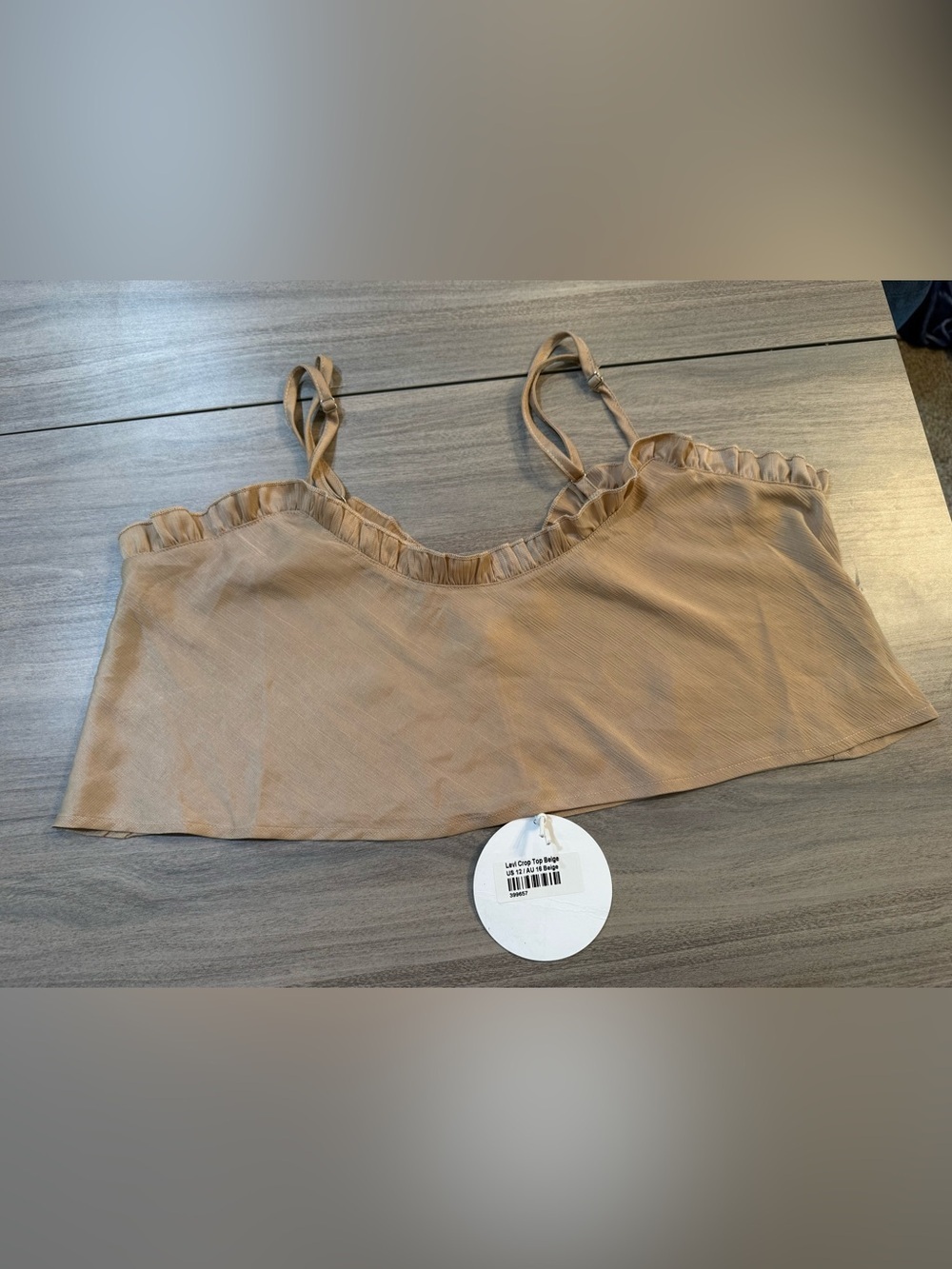 Princess Polly Beige Crop Top with Ruffle Trim